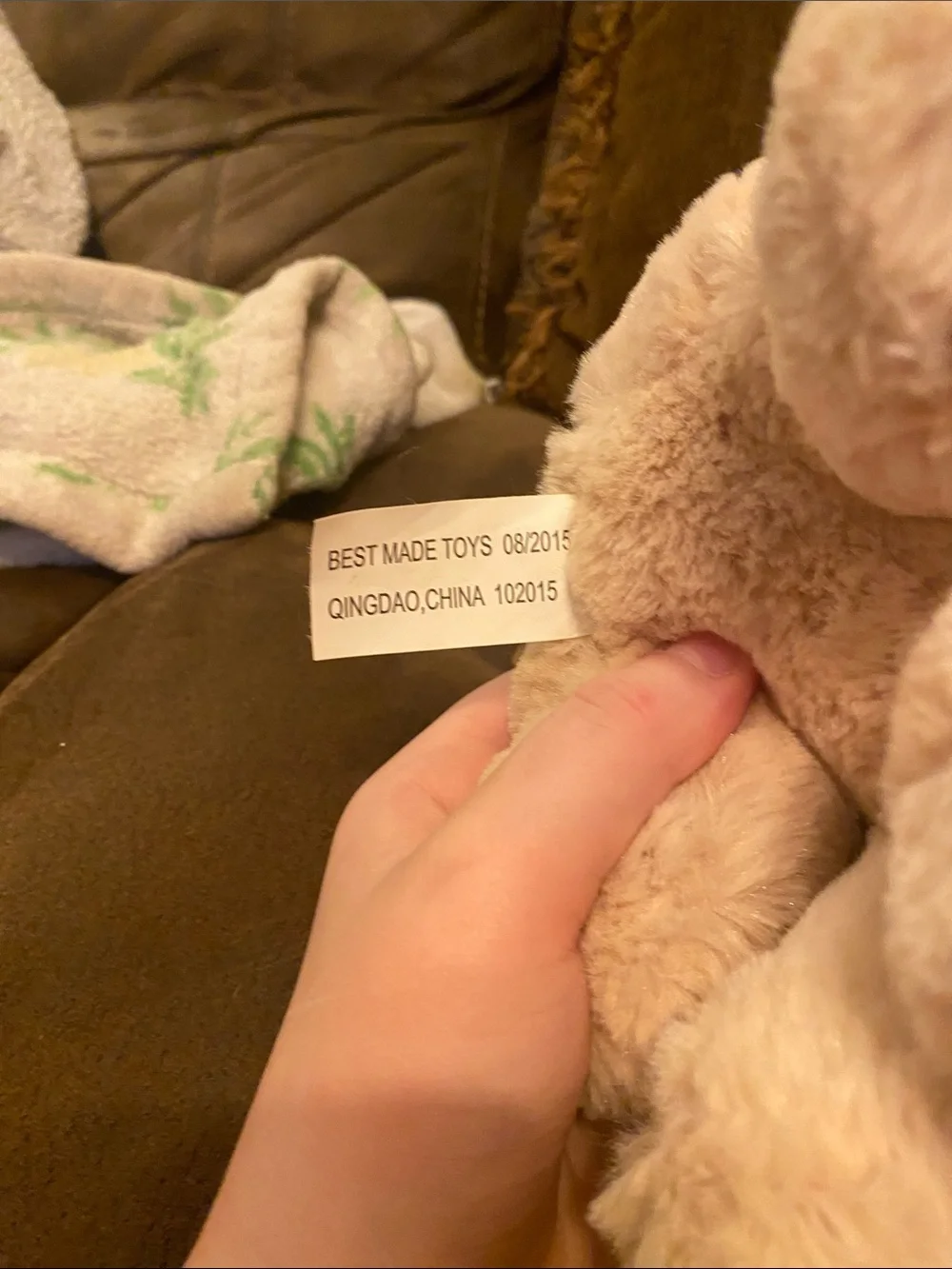 Plush Puppy with Pink Bunny Ears - Light Beige and Pink